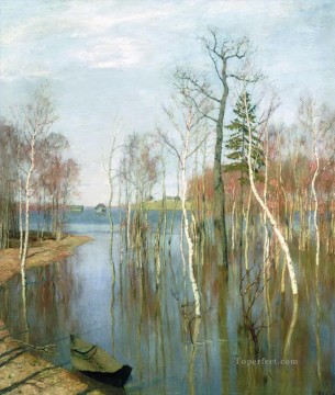 Landscapes Painting - spring high waters 1897 Isaac Levitan river landscape